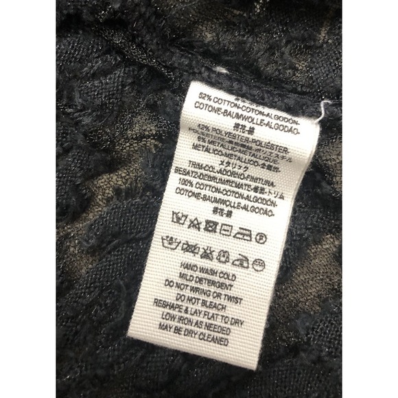 Free People Lace Top S Black Floral Sheer Shimmer Stretch‎ Boho Grunge Goth - Picture 9 of 12